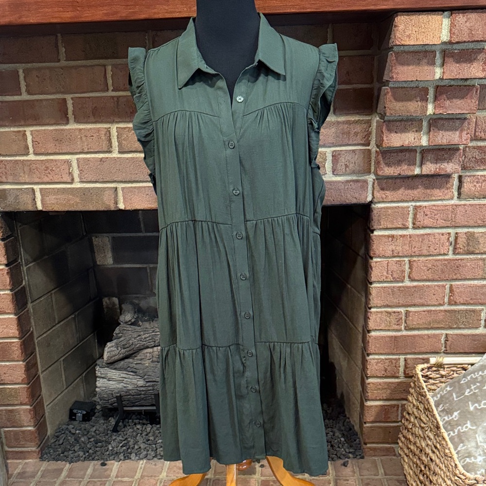 Trixxi Forest Green Ruffle Sleeve Midi Dress